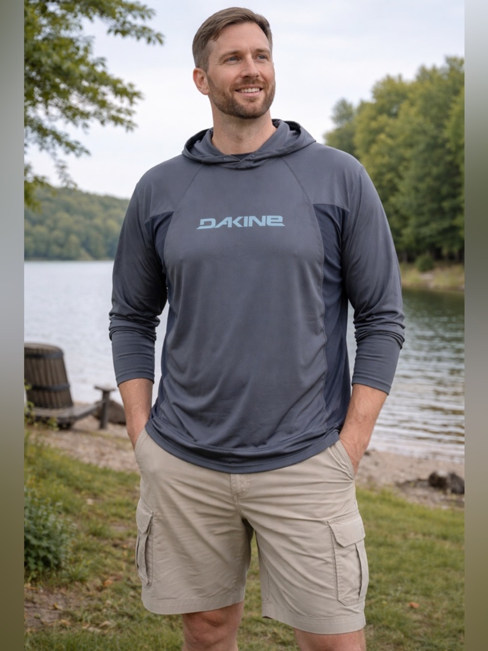 Dakine Charcoal Hooded Fishing Shirt with Light Blue Logo